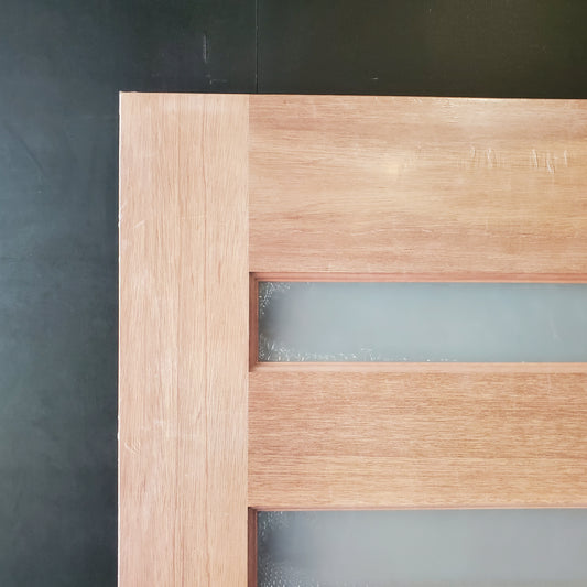 Timber Entry Door - 2040h x 820w Solid Core w/ 7 x Horizontal Obscure (Frosted) Glass *New* 40050