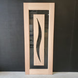 Timber Entry Door - 2040h x 820w Solid Core w/ Floating Timber 'S' Motif Panel Clear Glass *New* 40032