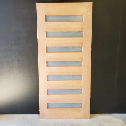 Timber Entry Door - 2040h x 920w Solid Core w/ 7 x Horizontal Obscure (Frosted) Glass *New* 40042