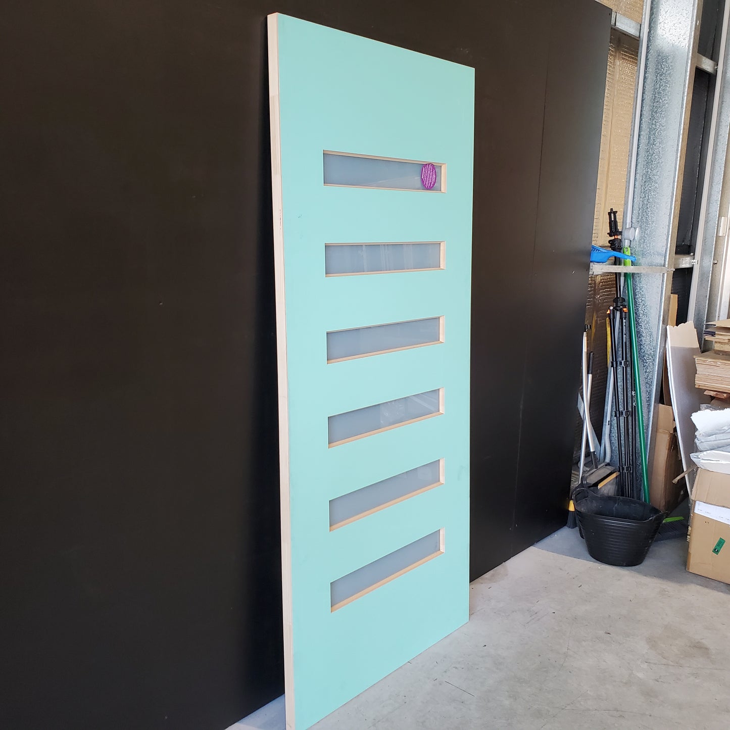 External Timber Door - 2040h x 920w Solid Core w/ 6 X Obscure Glass  (PMAD106) *Factory 2nd* 30486