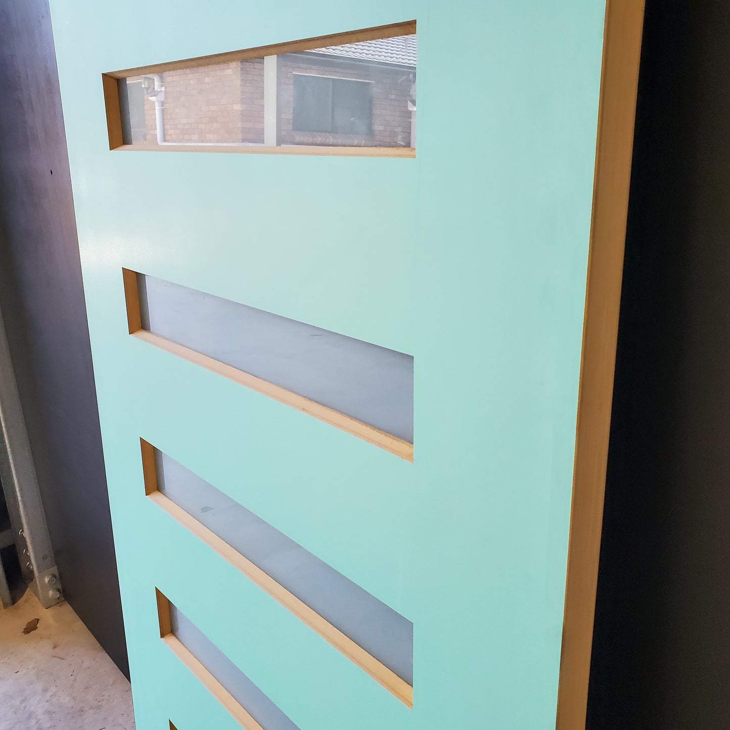 External Timber Door - 2040h x 920w Solid Core w/ 6 X Obscure Glass  (PMAD106) *Factory 2nd* 30486