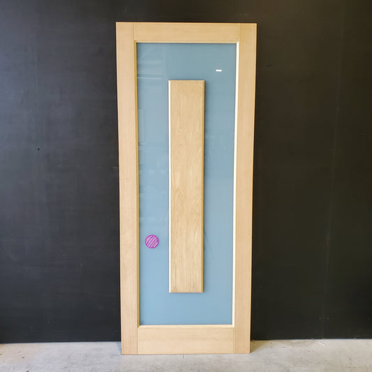 External Timber Door - 2040h x 820w Solid Core w/ Obscure Glass + Floating Panel  (ALUM1) *Factory Second* 30489