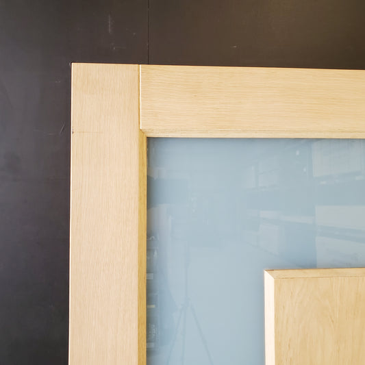 External Timber Door - 2040h x 820w Solid Core w/ Obscure Glass + Floating Panel  (ALUM1) *Factory Second* 30489