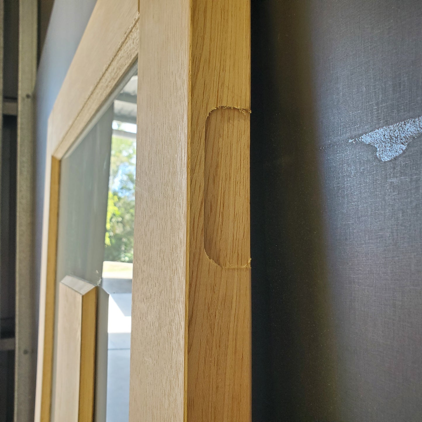 External Timber Door - 2040h x 820w Solid Core w/ Obscure Glass + Floating Panel  (ALUM1) *Factory Second* 30489