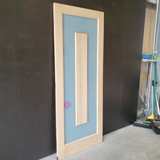External Timber Door - 2040h x 820w Solid Core w/ Obscure Glass + Floating Panel (ALUM1) *Factory Second* 30490