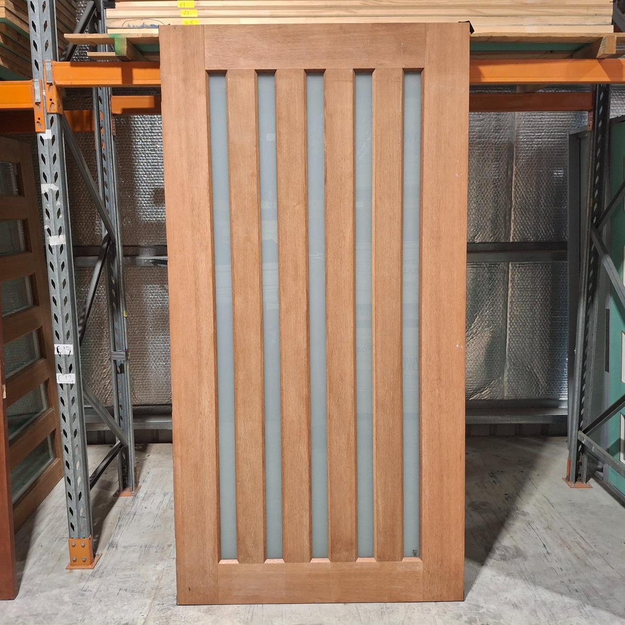 Timber Entry Door - 2340h x 1200w Merbau w/ 5 x Obscure Glass (XS45) *Factory 2nd* SKU: 20252
