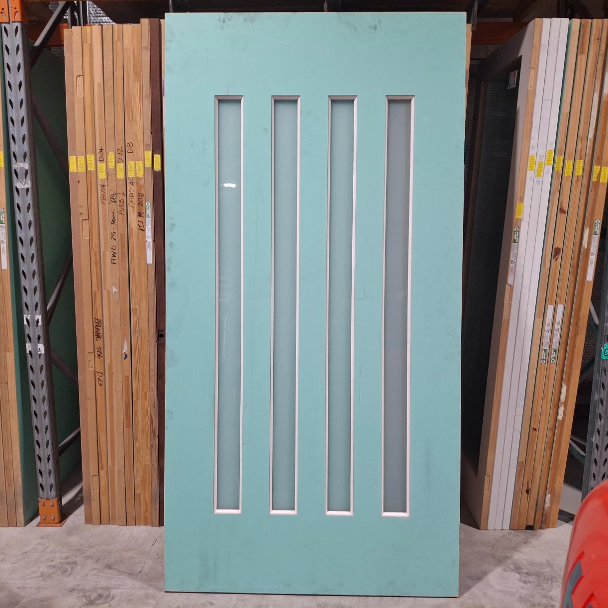 Timber Entry Door - 2340h x 1200w Solid Core w/ 4 x OBS Glass (NEX40) *Factory 2nd* SKU: 20277