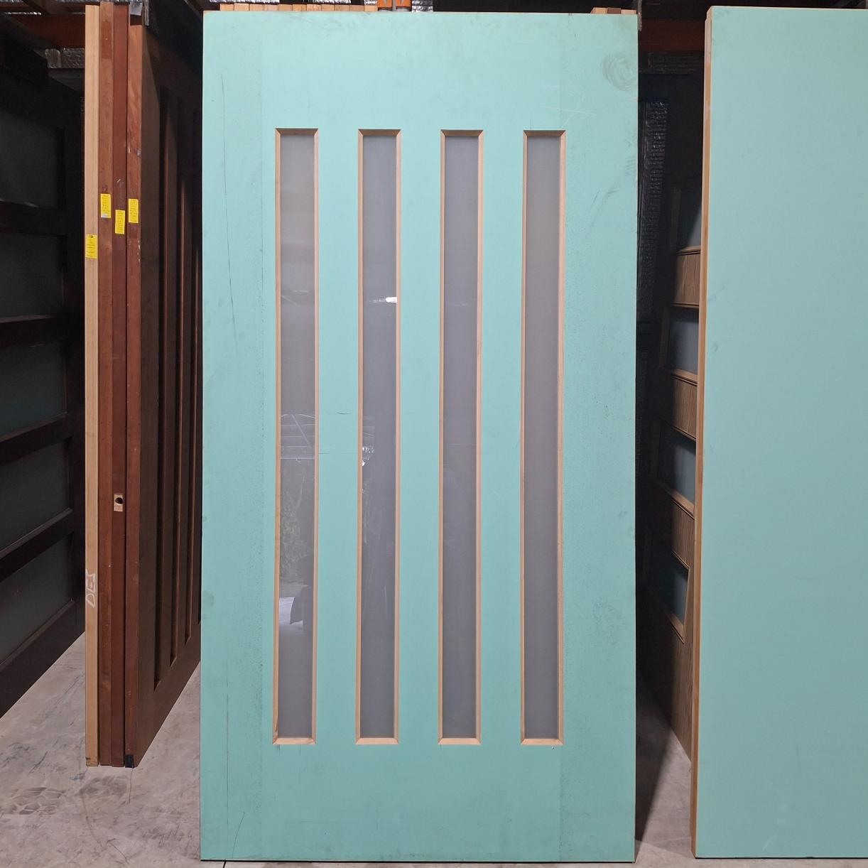 Timber Entry Door - 2340h x 1200w Solid Core w/ 4 x OBS Glass (NEX40) *Factory 2nd* SKU: 20277