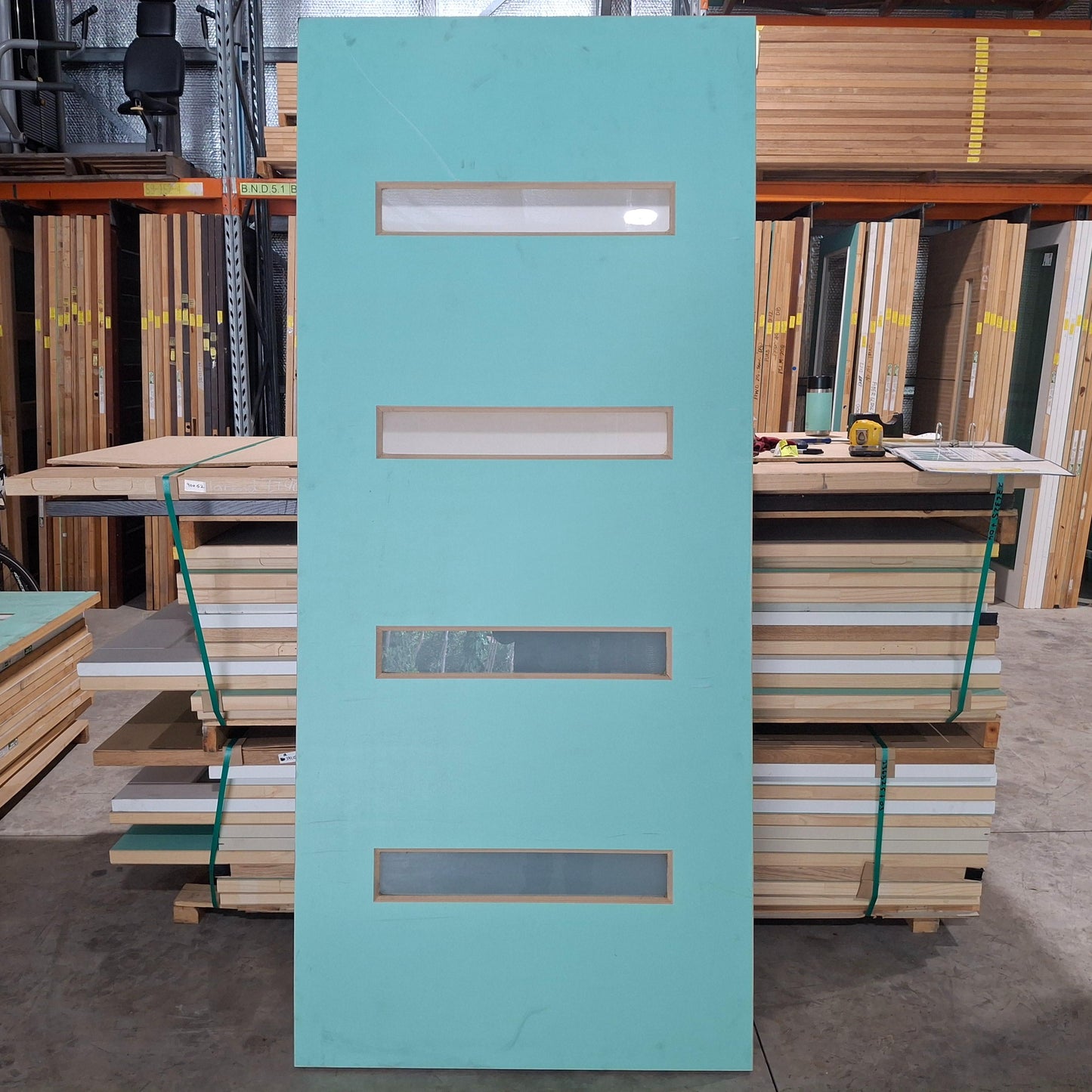 Timber Entry Door - 2340h x 1020w Solid Core w/ 4 x Obscure Glass (XN5) *Factory 2nd* 20295