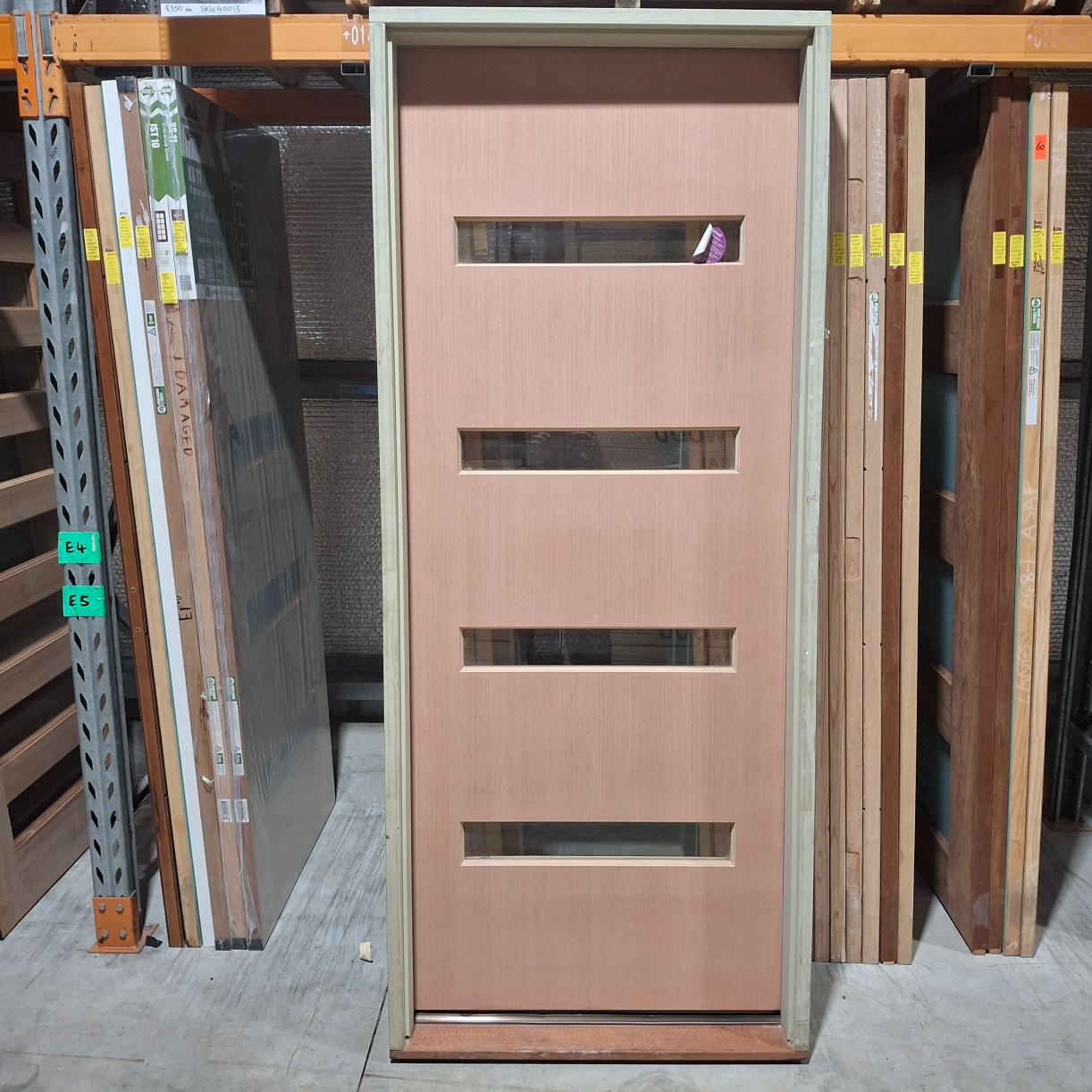 Timber Entry Door - Pre-Hung in 2130h x 887w Frame w/ 4 x Clear Glass (XN5) *Factory 2nd* 20339