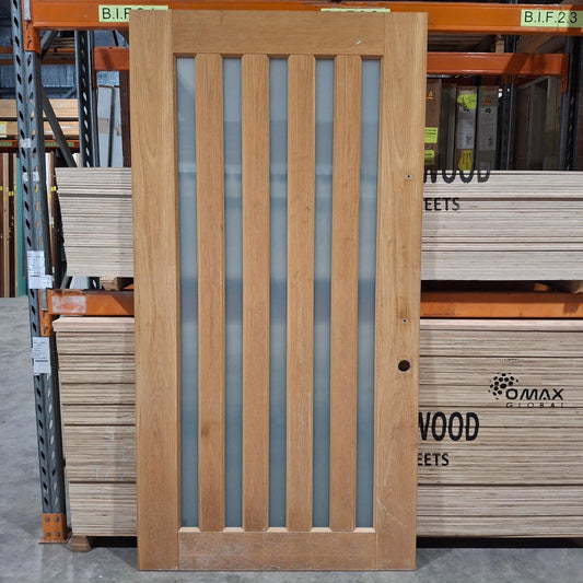 Timber Entry Door - 2340h x 1200w Solid Core Door w/ 5 x Obscure Glass *Factory 2nd* 20355