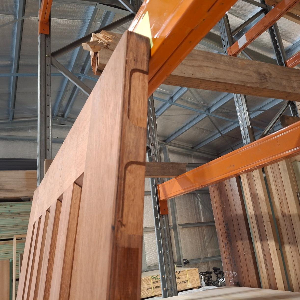 Timber Entry Door - 2340h x 1200w Merbau Door w/ 5 x Clear Glass (Damaged) *Factory 2nd* 20357