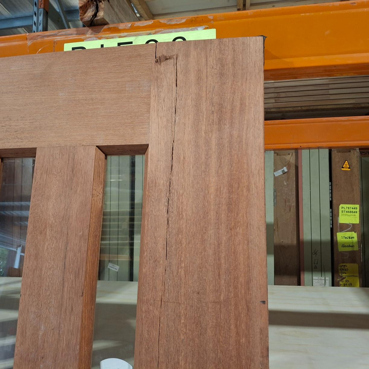 Timber Entry Door - 2340h x 1200w Merbau Door w/ 5 x Clear Glass (Damaged) *Factory 2nd* 20357