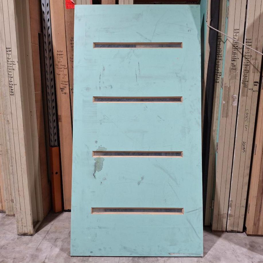 Timber Entry Door - 2340h x 1200w Solid Core w/ 4 x Obscure Glass (VER4) *Factory 2nd* 20432