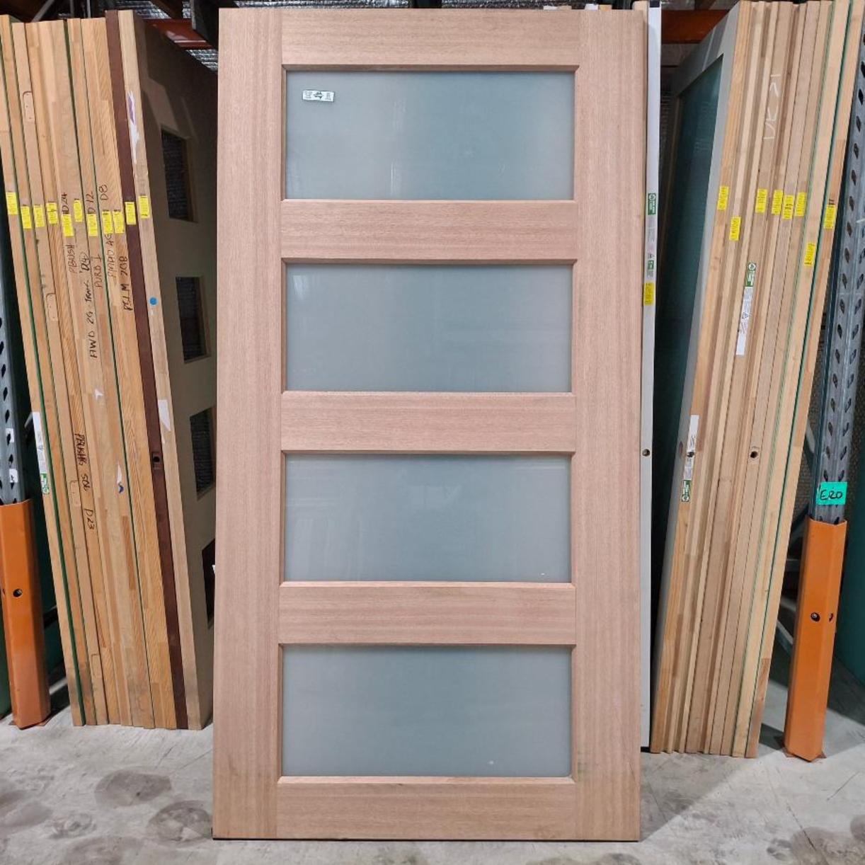 Timber Entry Door - 2340h x 1200w Solid Core w/ 4 x Obscure Glass (XS24) *Factory 2nd* 20435