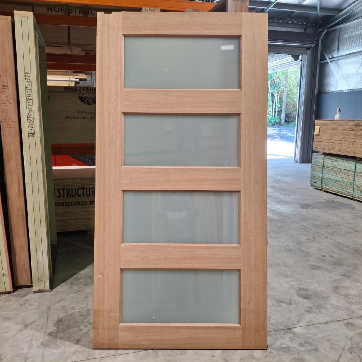 Timber Entry Door - 2340h x 1200w Solid Core w/ 4 x Obscure Glass (XS24) *Factory 2nd* 20435