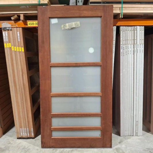 Timber Entry Door - 2340h x 1200w Solid Core Merbau w/ 5 x OBS Glass (INFWS 5G) *Factory 2nd* 20440