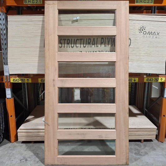 Timber Entry Door - 2340h x 1200w Solid Core w/ 6 x Clear Glass (XS26) *Factory 2nd* 20441