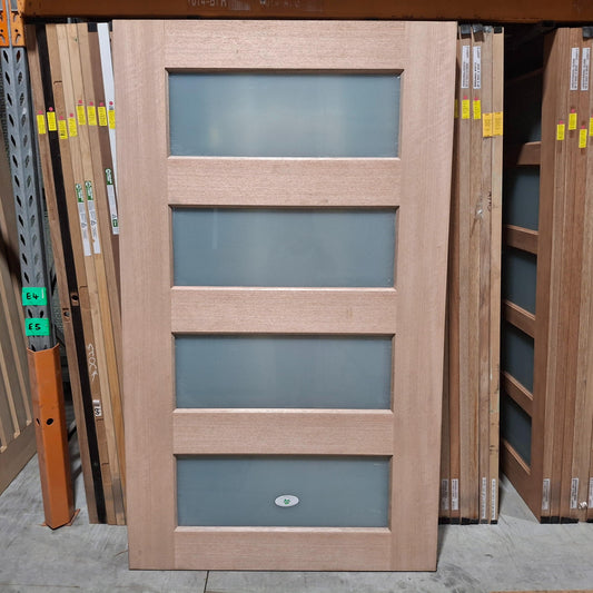 Timber Entry Door - 2040h x 1200w Solid Core Door w/ 4 x Obscure Glass (XS24) *Factory 2nd* 20483