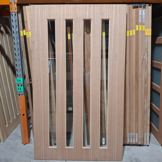 Timber Entry Door - 2040h x 1200w Solid Core Door w/ 4 x Clear Glass (NEX40) *Factory 2nd* 20484