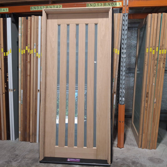 Timber Door - Pre-Hung in a 2400h x 1085w Frame w/ 5 x Obscure Glass (AWOWS5VG) *Factory 2nd* 20554