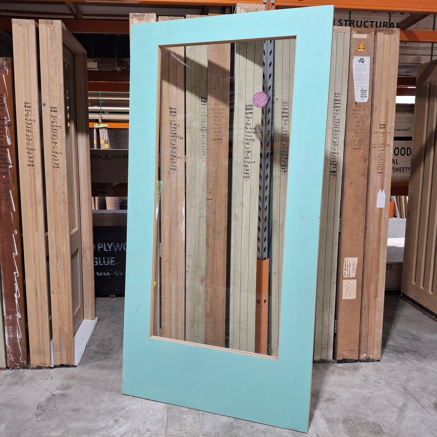 Timber Entry Door - 2340h x 1200w Solid Core Door w/ 1 x Clear Glass *Factory 2nd* 20587