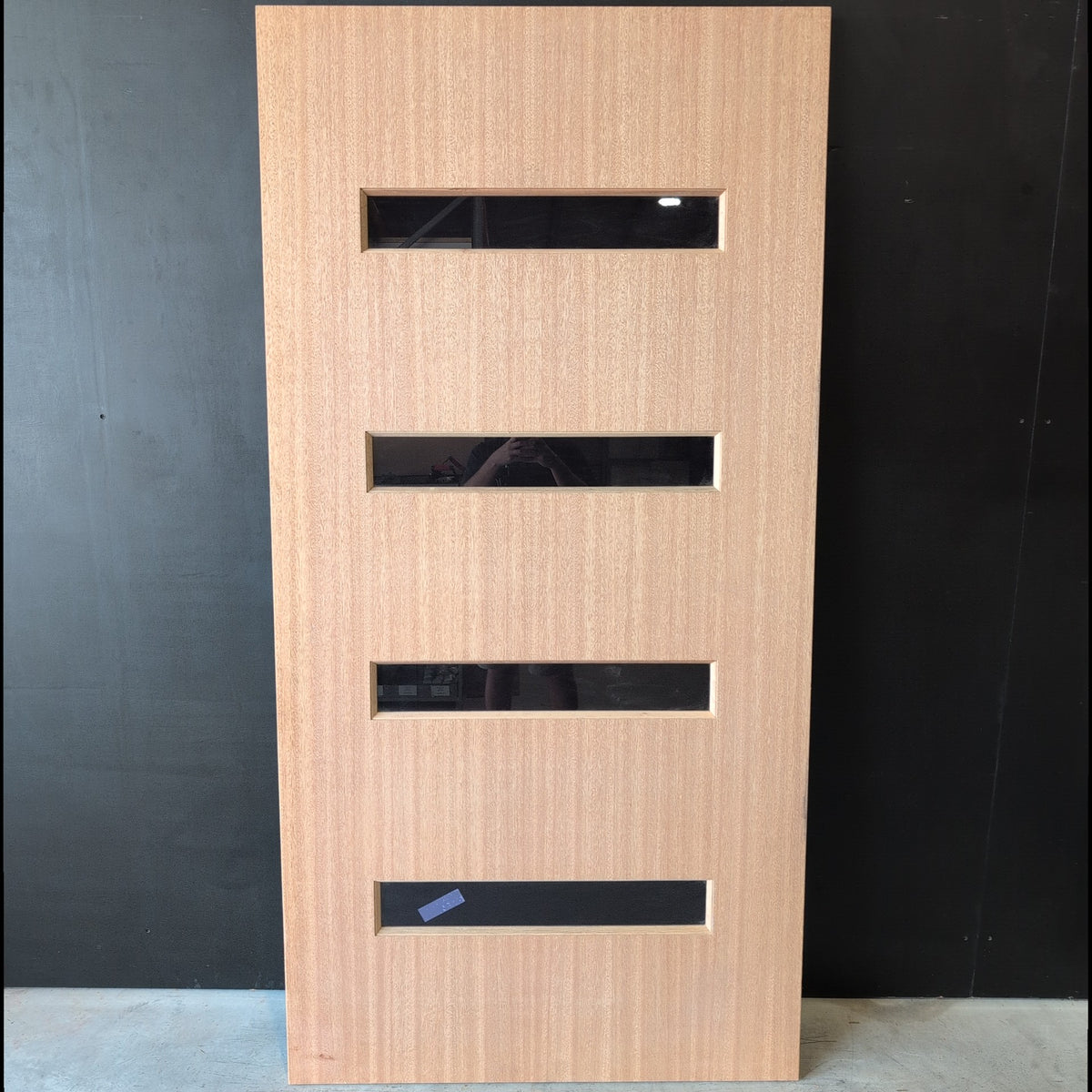 Timber Entry Door - 2040h x 1020w Solid Core w/ 4 x Tint Horizontal Glass (XS11) *Factory 2nd* 20615