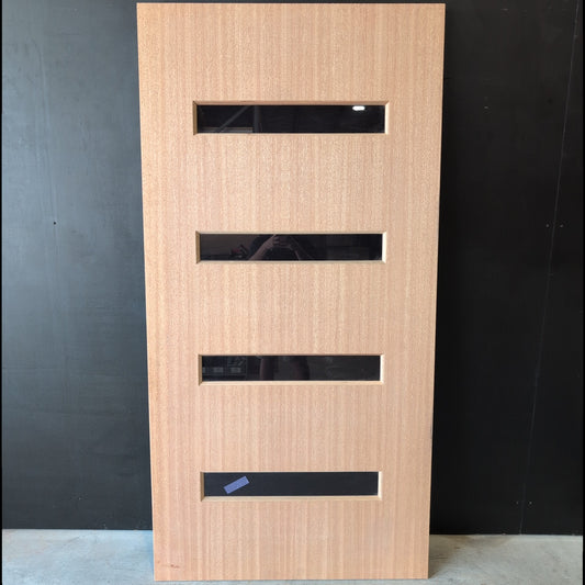 Timber Entry Door - 2040h x 1020w Solid Core w/ 4 x Tint Horizontal Glass (XS11) *Factory 2nd* 20615