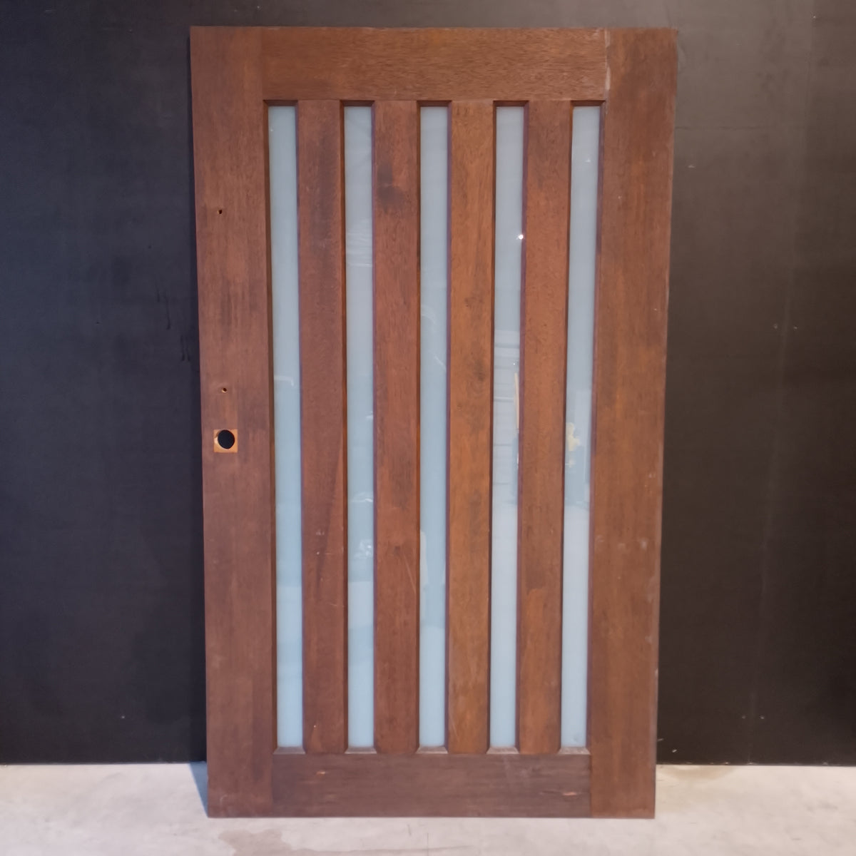 Timber Entry Door - 2040h x 1200w Solid Core w/ 5x Vertical Obscure Glass *2nd Hand* 20630
