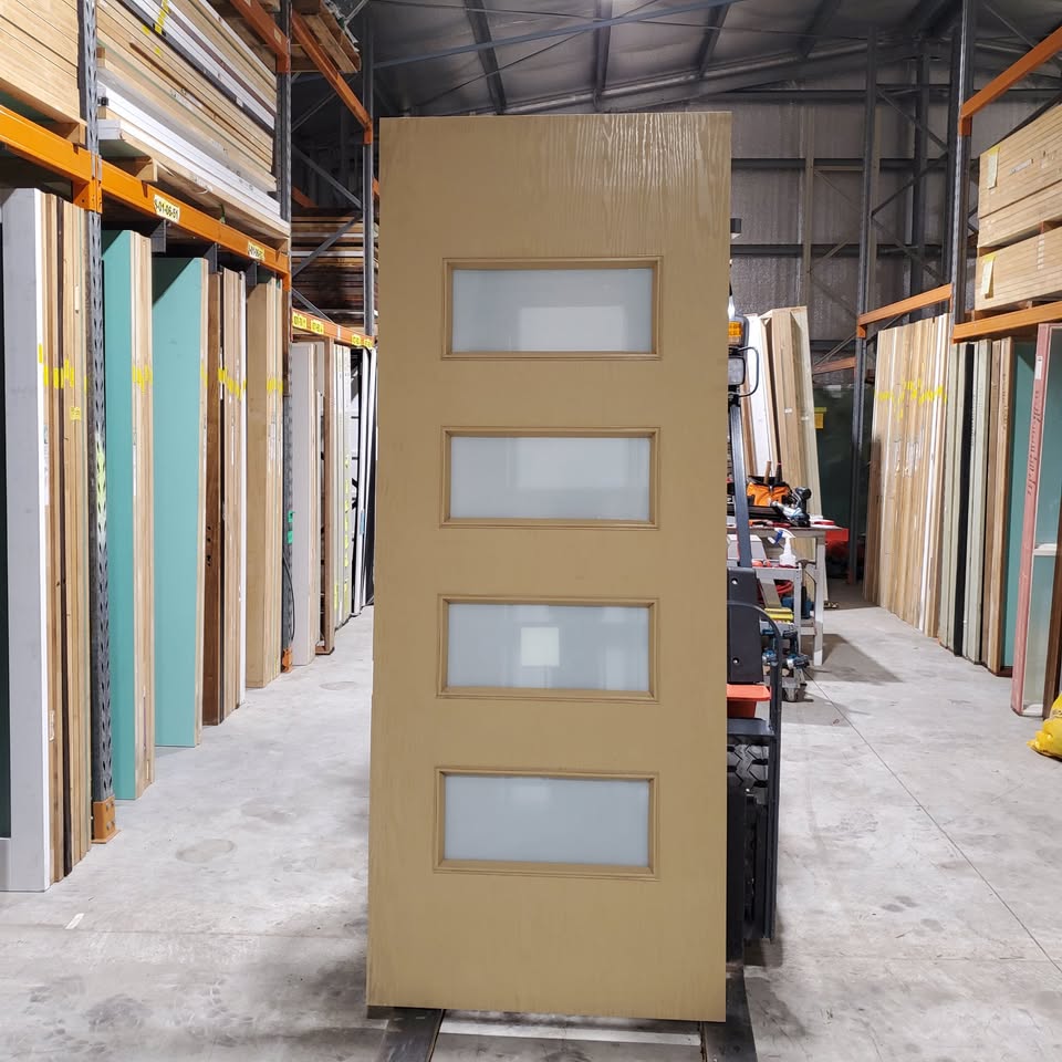 Fibreglass Entry Door 2320h x 920w Fibreglass w/4 x Obscure (frosted) Glass *Factory Second* 30119