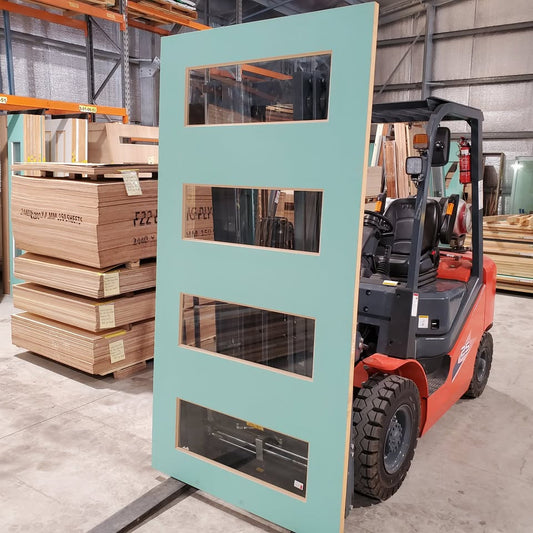 External Timber Entry Door - 2340h x 1200w Solid Core w / 4 Clear Glass *Factory Second* 30137