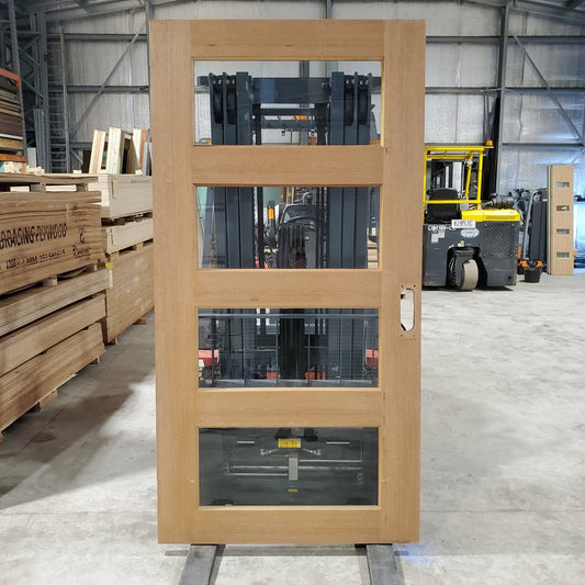 Timber Entry Door - 2340h x 1200w Solid Core w/ 4 x Clear Glass Timber Veneer *Factory Second* 30141