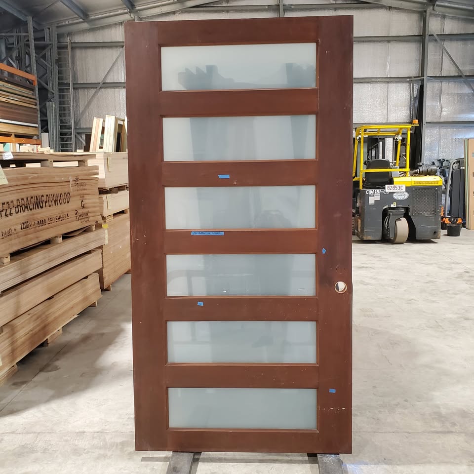 Timber Entry Door - 2340h x 1200w Solid Core w/ 6 x Obscure (frosted) Glass *Second Hand* 30142