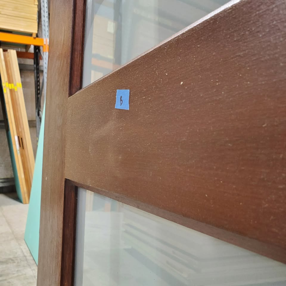 Timber Entry Door - 2340h x 1200w Solid Core w/ 6 x Obscure (frosted) Glass *Second Hand* 30142