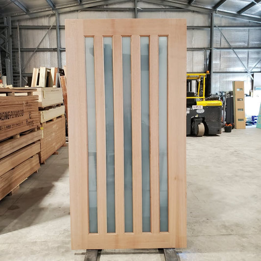 Timber Entry Door - 2340h x 1200w Solid Core w/ 5 x Obscure Glass (XS45) *Factory Second* 30148