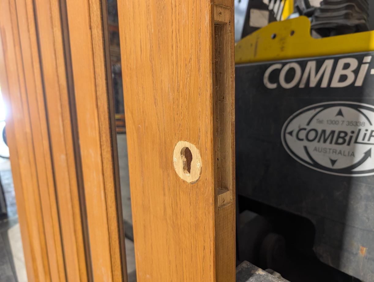 Timber Entry Door - 2340h x 1200w Solid Core w/ 5 x Tinted Glass *Second Hand* 30334