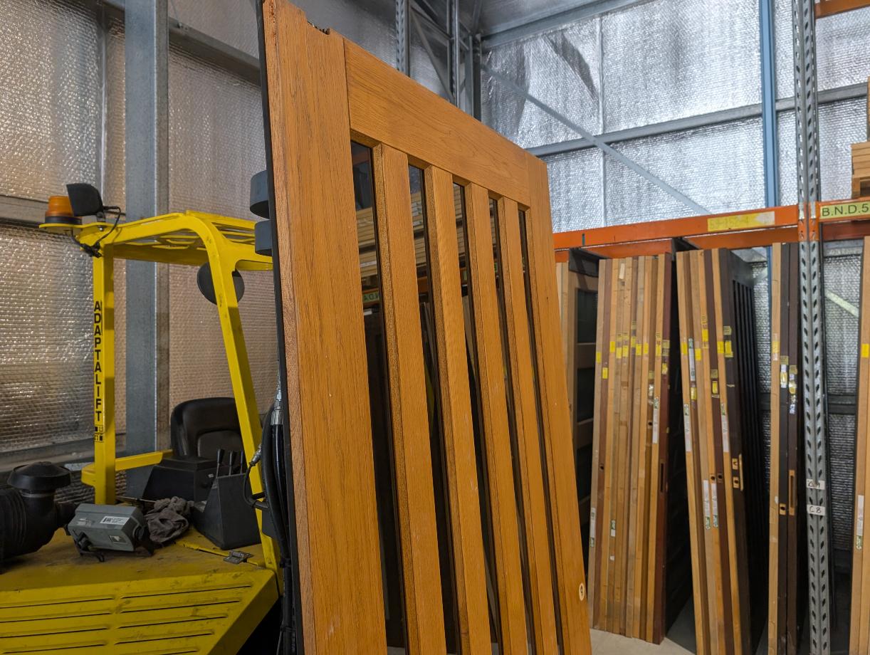 Timber Entry Door - 2340h x 1200w Solid Core w/ 5 x Tinted Glass *Second Hand* 30334