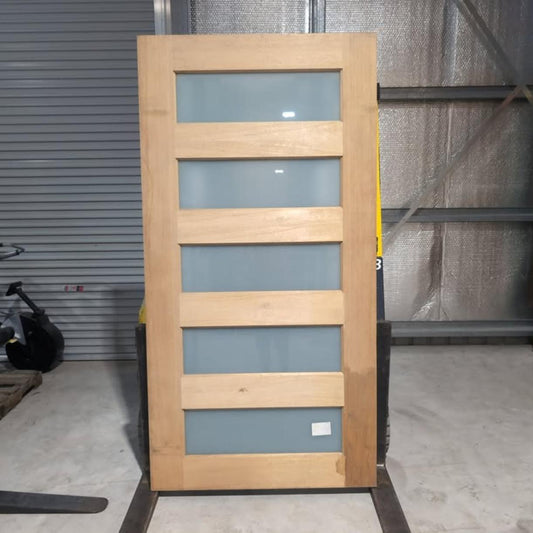 Timber Entry Door - 2340h x 1195w Solid Core w/ 4 x Obscure (Frosted) Glass *Factory Second* 30338