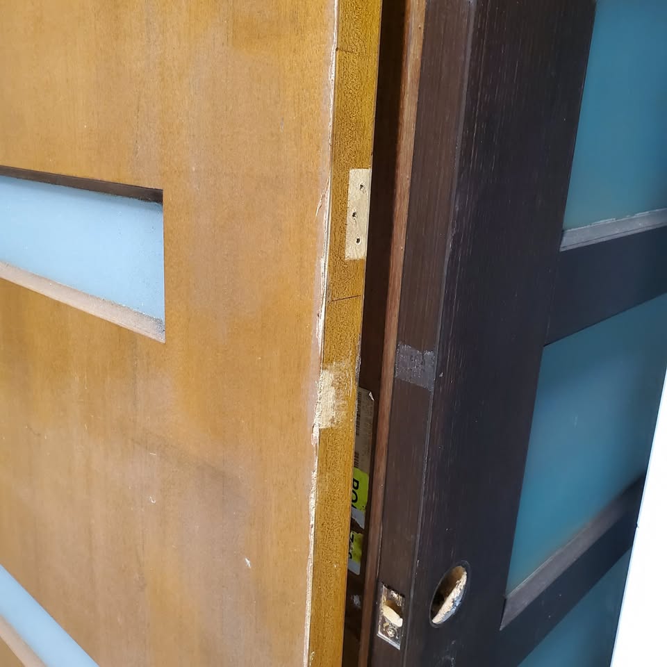 Timber Entry Door -2317h x 1190w Solid Core w/ 4 x Obscure (Frosted) Glass *Second Hand* 30341