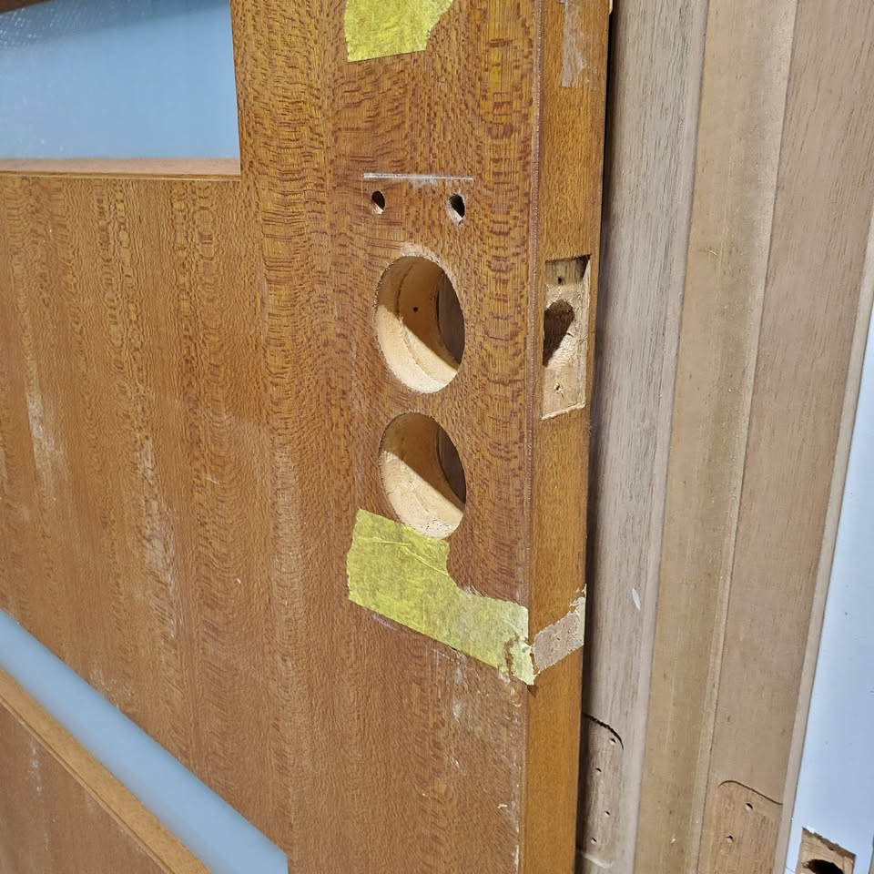 Timber Entry Door -2317h x 1190w Solid Core w/ 4 x Obscure (Frosted) Glass *Second Hand* 30341