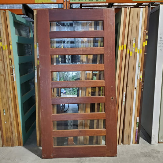 Timber Entry Door - 2340h x 1200w Solid Core Merbau Veneer w/ 8 x Clear Glass *Second Hand* 30342