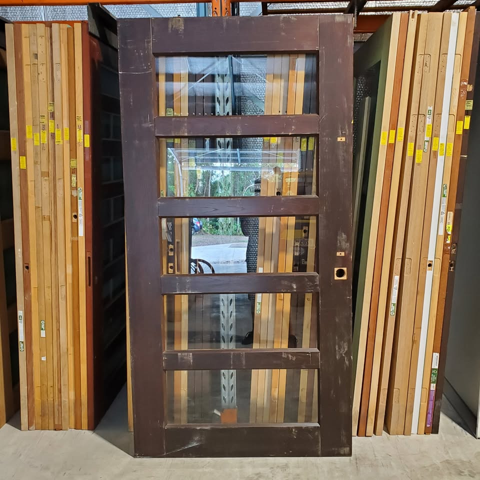 Timber Entry Door - 2340h x 1200w Solid Core w/ 5 x Clear Glass *Second Hand* 30343