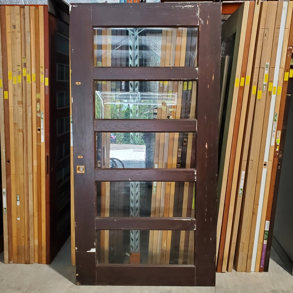 Timber Entry Door - 2340h x 1200w Solid Core w/ 5 x Clear Glass *Second Hand* 30343