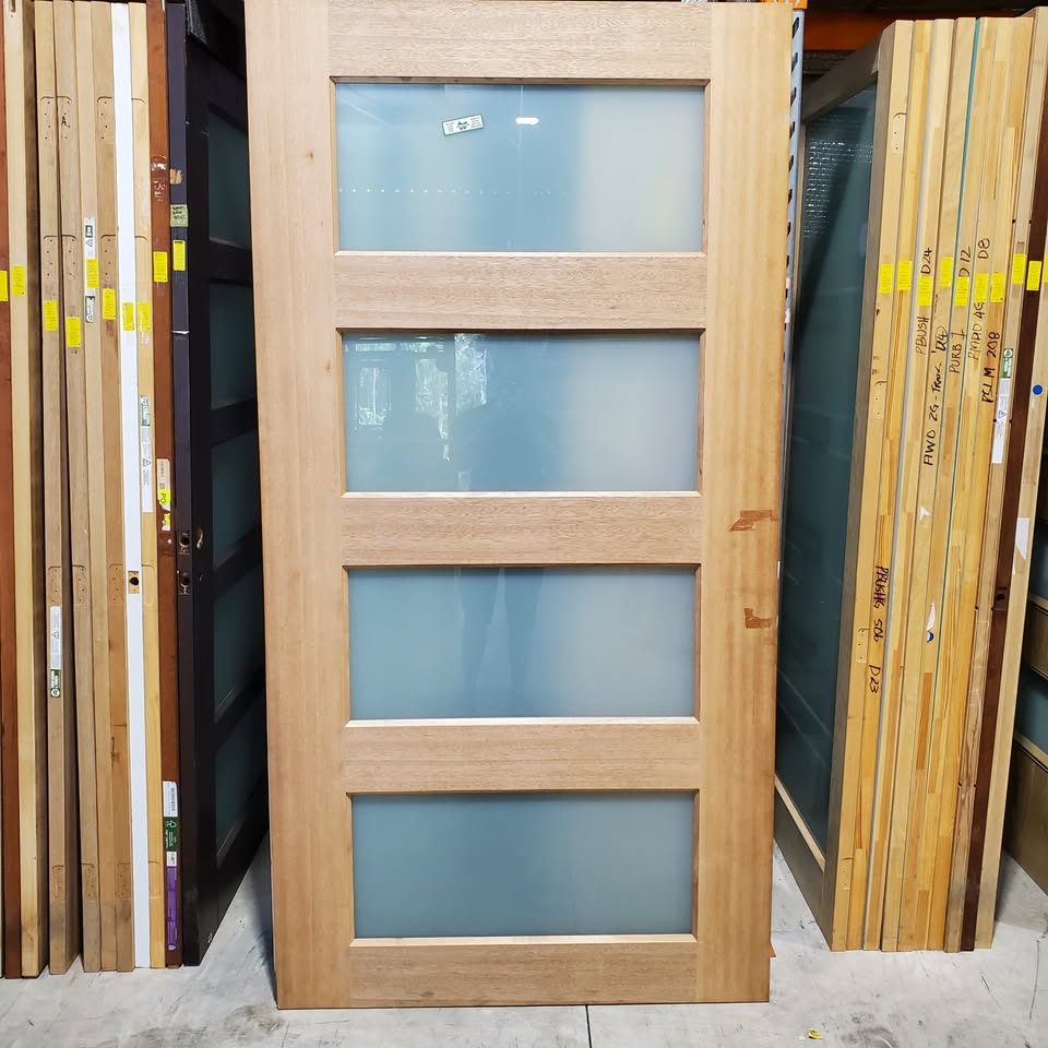 Timber Entry Door - 2340h x 1200w Solid Core w/ 4 x Obscure (Frosted) Glass *Factory Second* 30344
