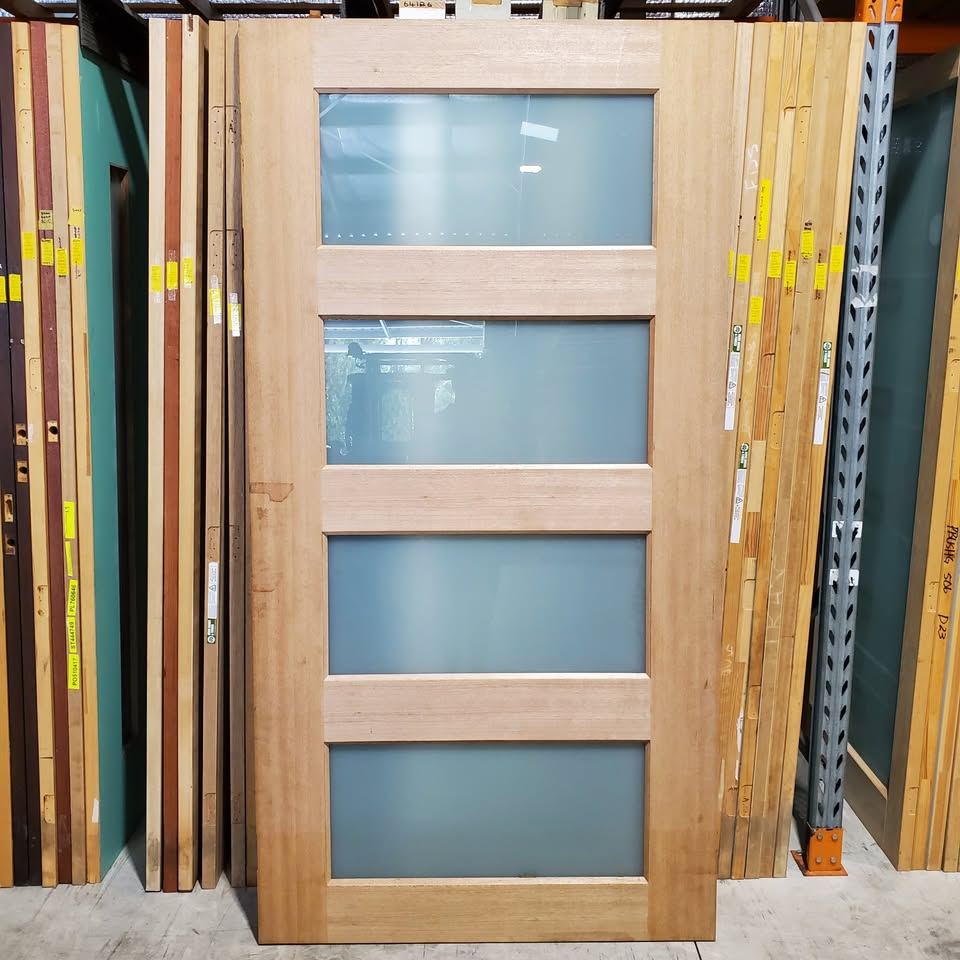 Timber Entry Door - 2340h x 1200w Solid Core w/ 4 x Obscure (Frosted) Glass *Factory Second* 30344