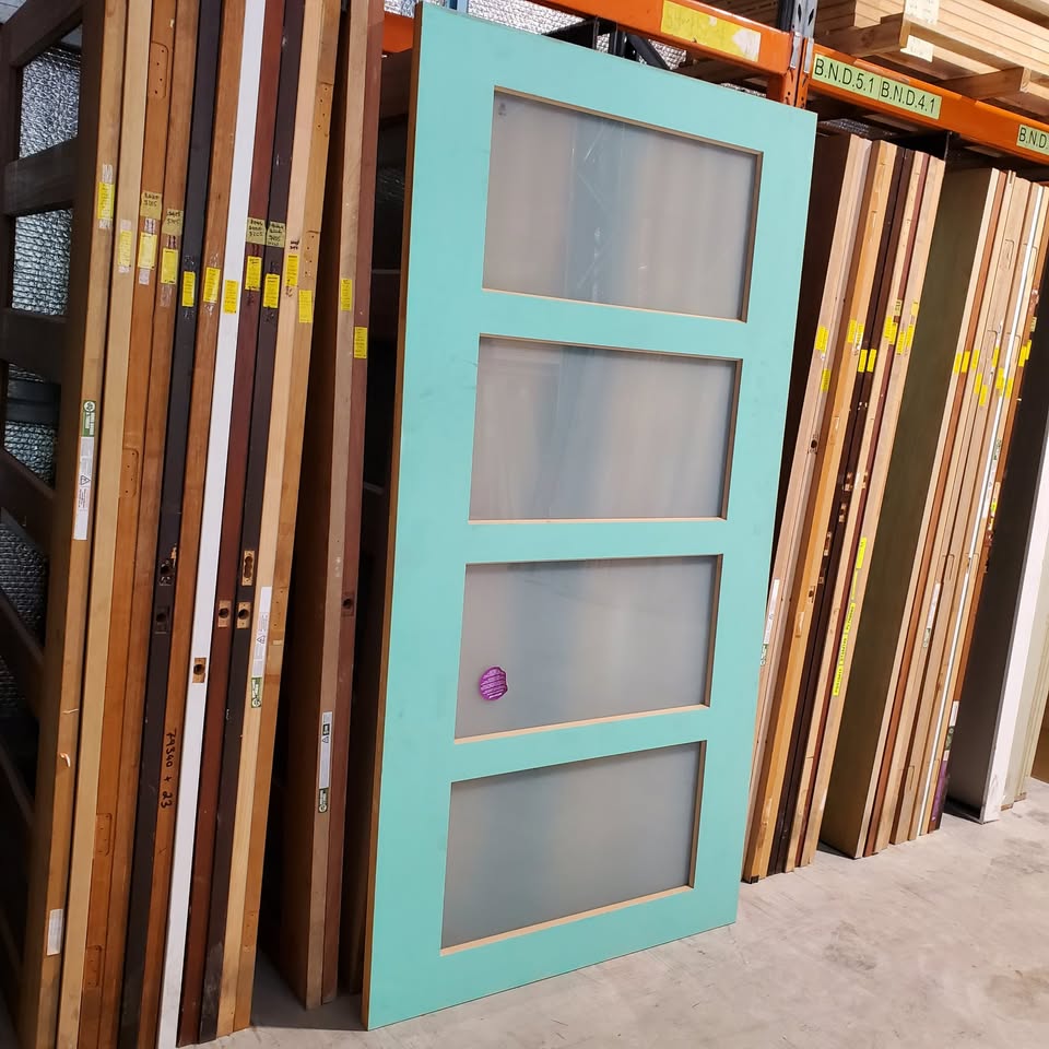 Timber Entry Door -2340h x 1200w Solid Core w/ 4 x Obscure (Frosted) Glass *Factory Second* 30345