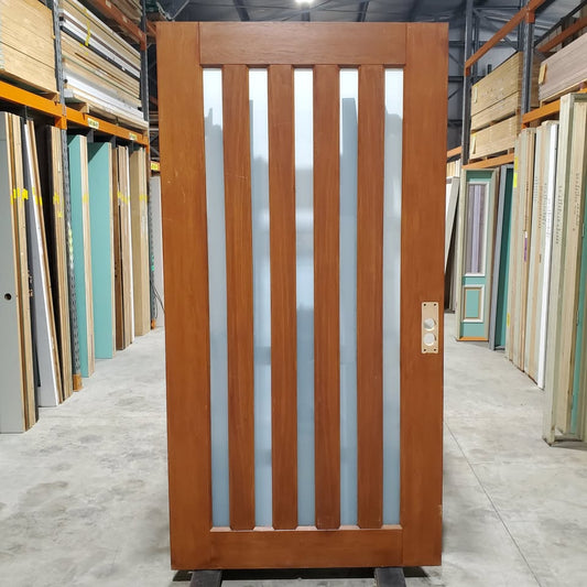 Timber Entry Door - 2340h x 1200w Solid Core w/ 5 x Obscure (Frosted) Glass *Second Hand* 30380