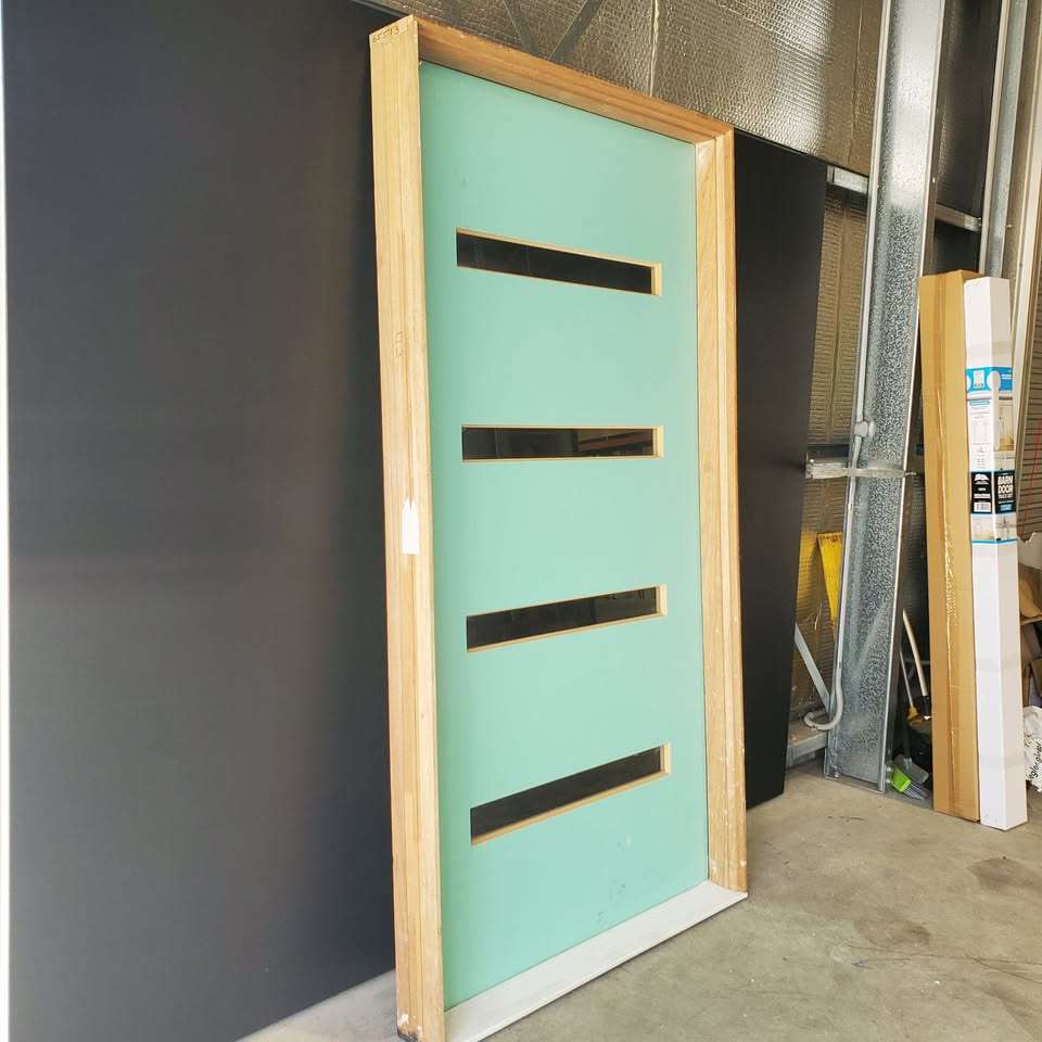 Timber Entry Door - Pre-Hung in a 2400h x 1267w Frame w/  4 x Clear Glass *Factory 2nd* 30480