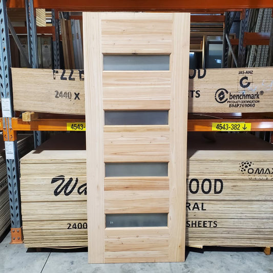 Timber Entry Door - 2037h x 820w Solid Core w/ 4 x Obscure (Frosted) Glass *New Imported* 40013