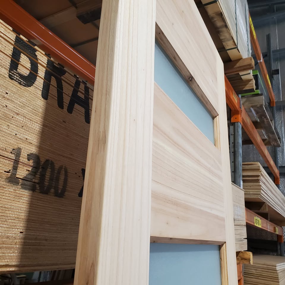 Timber Entry Door - 2037h x 820w Solid Core w/ 4 x Obscure (Frosted) Glass *New Imported* 40013